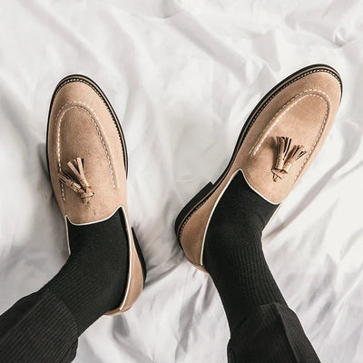 Luxury Designer Men Suede Tassels Blue Green Oxford Brogue Shoes Moccasins Wedding Prom Homecoming Party Footwear Zapatos Hombre