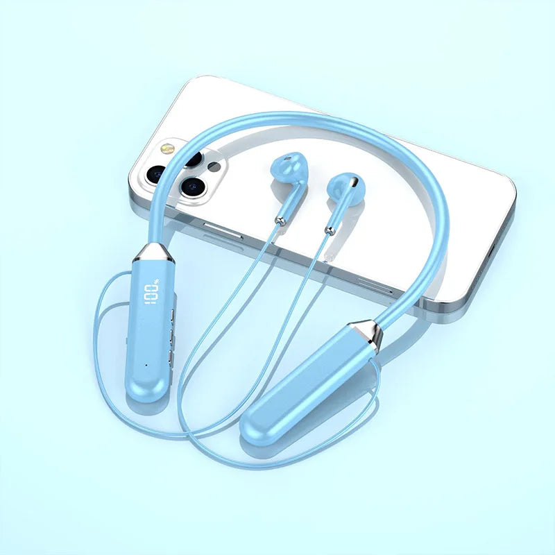 Neckband wireless connection compatible 5.2 headphones High sound quality stereo power display Magnetic Bluetooth earphones