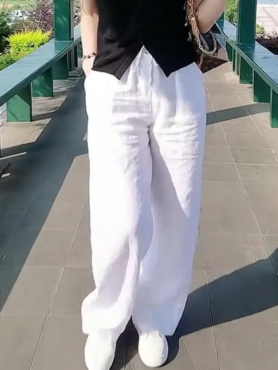Niche White Cotton and Linen Wide-leg Pants Women's 2025 Spring Thin Versatile Loose Casual Straight Cotton and Linen Trousers