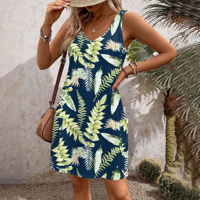 Floral Print Dresses For Women Summer Sleeveless V Neck Boho Beach Dress Vestidos Ladies Vacation Dresses Vestidos Femenino
