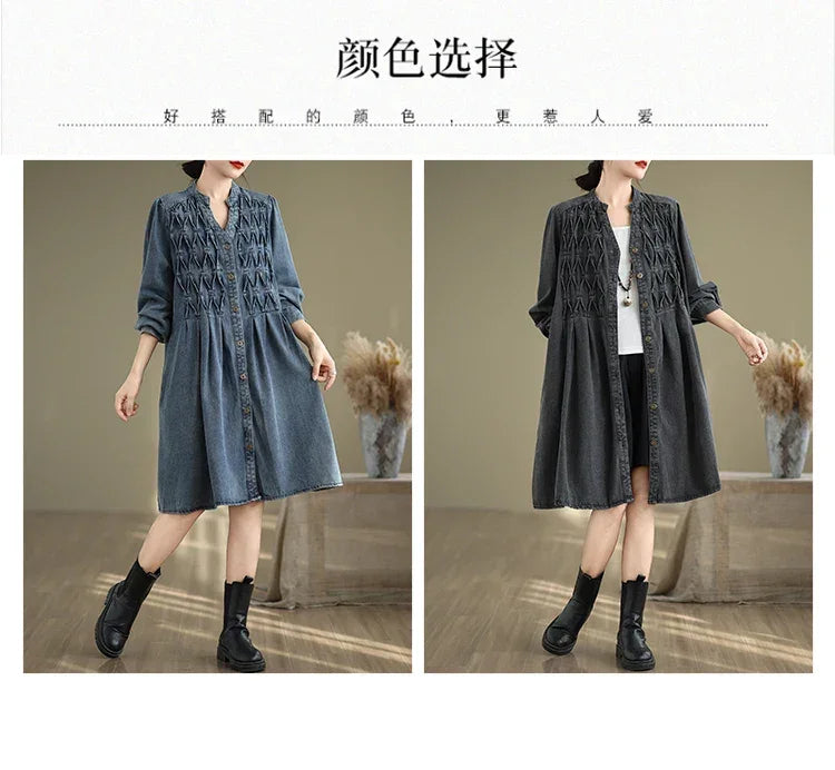 Denim Oversized Autumn Winter Long Sleeve Coat Women Ruffle Fashion Loose Pleated Ladies Jackets Retro Woman Jackets Coats