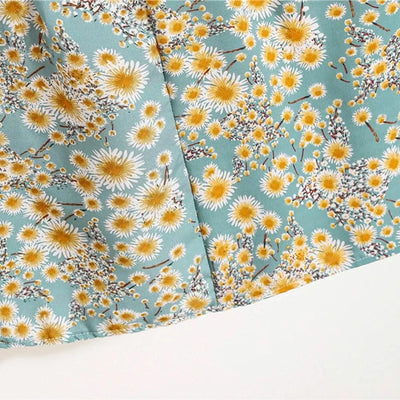 Women Mini Dresses Summer Fashion Female Vestidos Print Floral Chiffon Dresses Shirring Pleated Short Puffy Sleeve Casual Dress