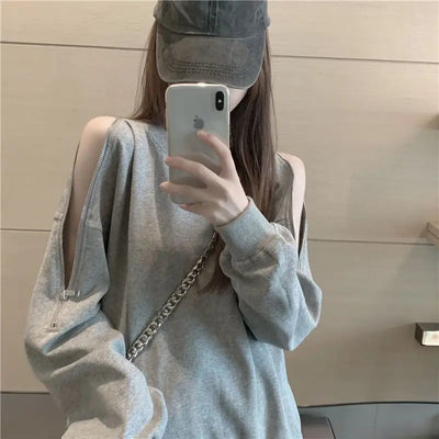 Woman T-shirt Black Plain Top for Women Loose Off Tshirt Shoulder Sexy Designer 2024 New Arrivals Korea Clothing Stylish Alt Tee