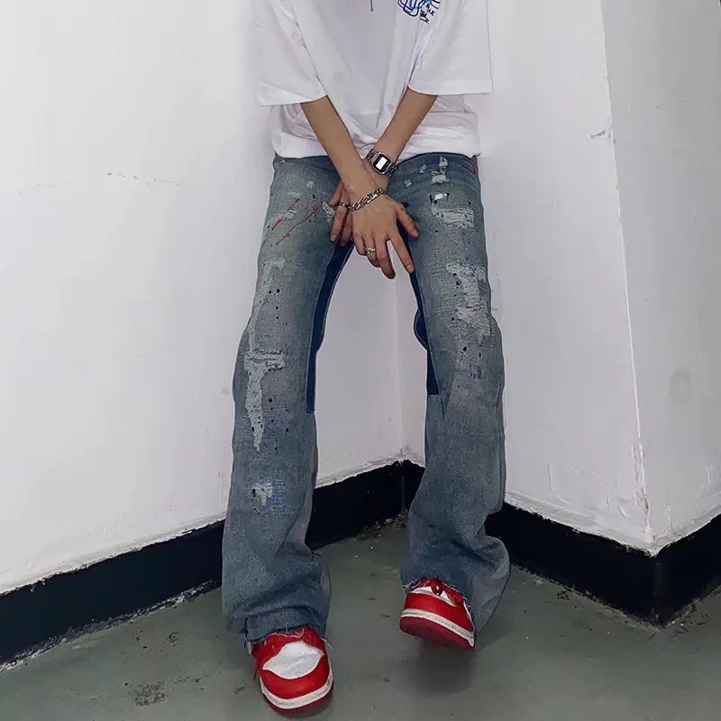 2023 Kanye Y2K Streetwear Baggy Ripped Jeans Pants Men Designer Clothes Washed Blue Straight Hip Hop Denim Trousers Ropa Hombre