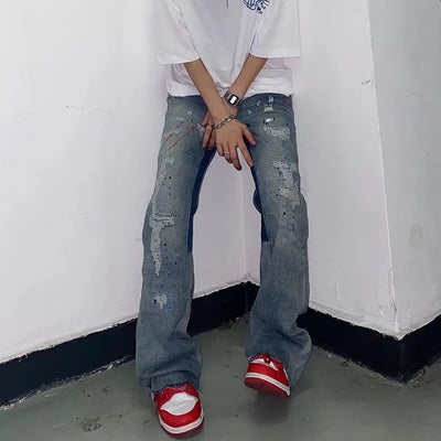 2023 Kanye Y2K Streetwear Baggy Ripped Jeans Pants Men Designer Clothes Washed Blue Straight Hip Hop Denim Trousers Ropa Hombre
