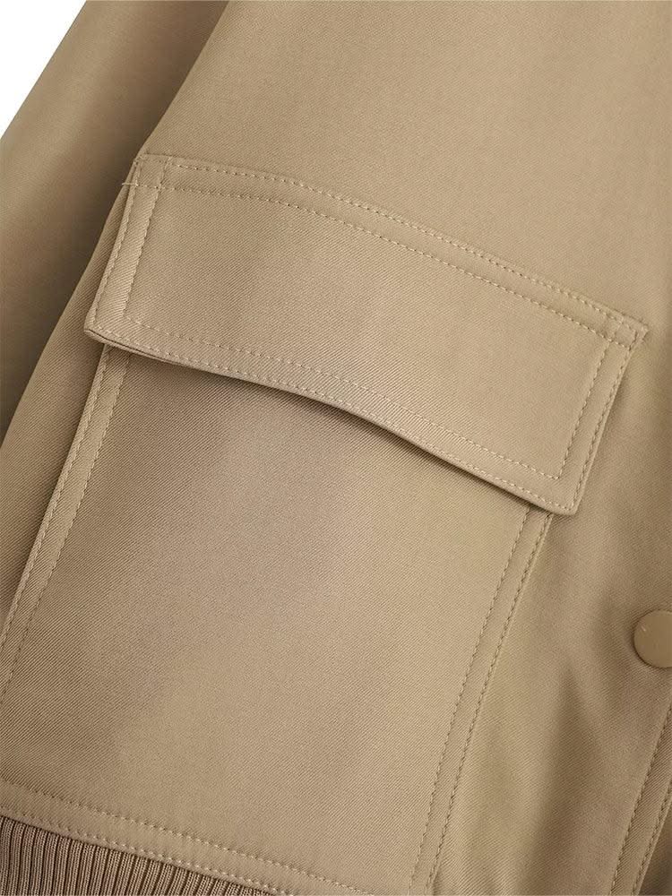 Women Fashion Solid Bomber Jackets Coat With Pockets V-Neck Single Breasted