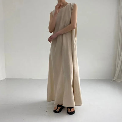 REALEFT Summer Women Maxi Dress 2024 New Solid Color Elegant Pockets Loose Waist Sleeveless Casual Summer Dresses Female