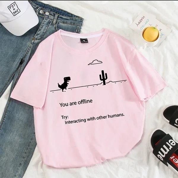 Summer Casual Women T-shirts Ulzzang Streetwear Kawaii Cartoon Dinosaur Print Tshirt Korean Style Tops Harajuku Short