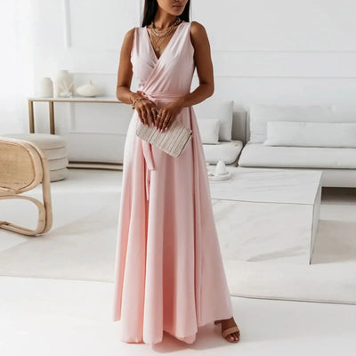Women's Elegant Solid long dresses Casual Sleeveless High Waist Sexy Evening Formal dresses Fit And Flare Dresses For Women