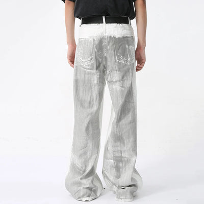 Men's White Baggy Jeans Dirty Printed Grunge Y2K Loose Straight Denim Pants Harajuku Oversized Streetwear Jeans Trousers Male