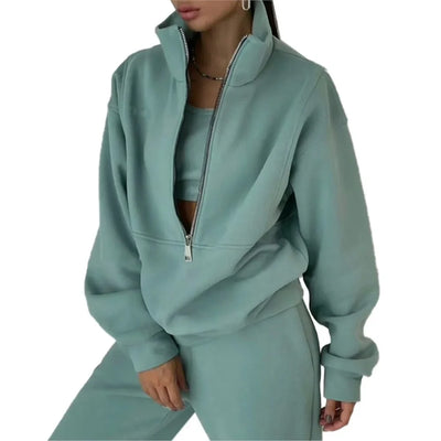 Autumn Winter Women Tracksuits Two Piece Outfits Fleece Lined Zipper Sweatshirt High Waist Pants Sets Female Sport Suits 2024