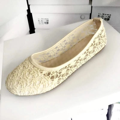 Women Fashion Lace Slip On Cut Outs Bow Ballet Breathable Flats Shoes