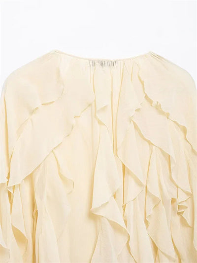 Ruffles Elegant Shirts & Blouses for Women 2025 Long Sleeve Semi-Transparent Tops For Women Spring Shirt And Blouse Top