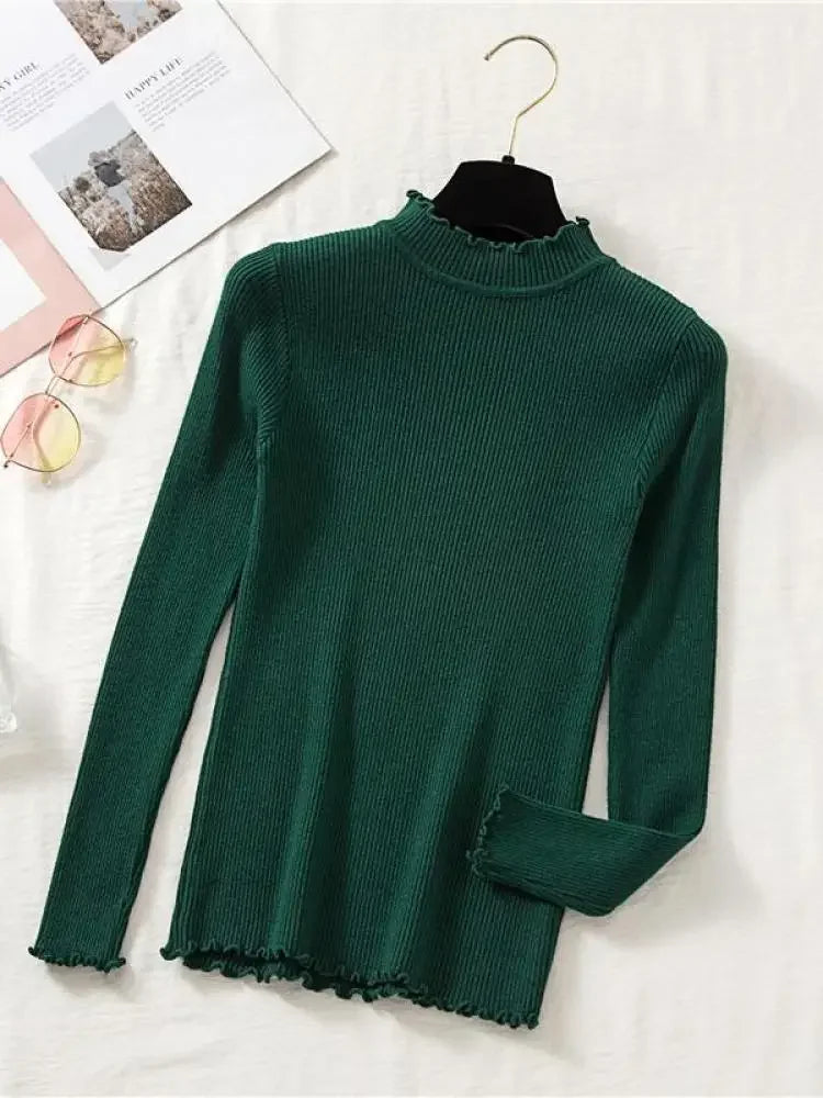 Mock Neck Clothes Knitted Woman Sweaters Pullovers Autumn Winter Basic Women's Jumper Slim Somen's Sweater Pull Long Sleeve