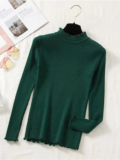 Mock Neck Clothes Knitted Woman Sweaters Pullovers Autumn Winter Basic Women's Jumper Slim Somen's Sweater Pull Long Sleeve