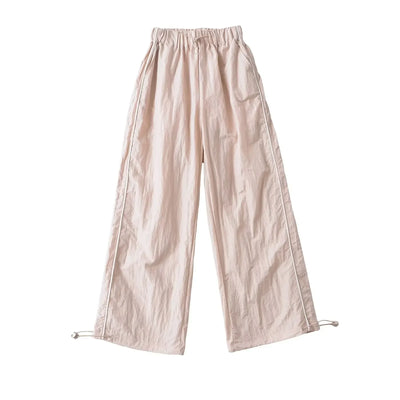 Women's Wide-Leg Joggers Adjustable Ankle Cuffs Side Stripes Drawstring Waist Lightweight Streetwear