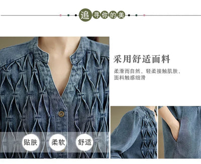 Denim Oversized Autumn Winter Long Sleeve Coat Women Ruffle Fashion Loose Pleated Ladies Jackets Retro Woman Jackets Coats