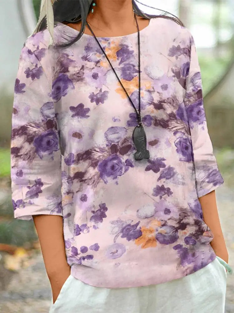 ZANZEA Women Cotton Linen Blouses 2024 Summer Bohemian Floral Printed Blusas Fashion 3/4 Sleeve O-Neck Top Casual Loose Shirts