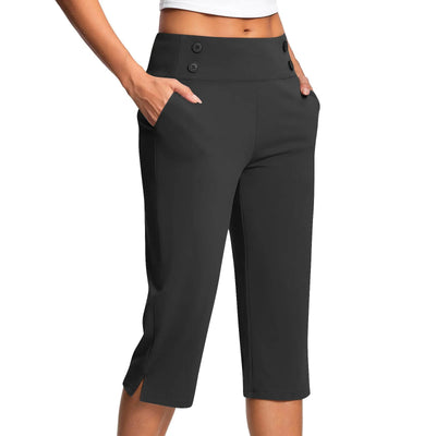 Women Elastic High Waist 3/4 Pant Casual Active Fit Wide Capris Leg Pants Trousers With Pockets Pants Woman брюки женские