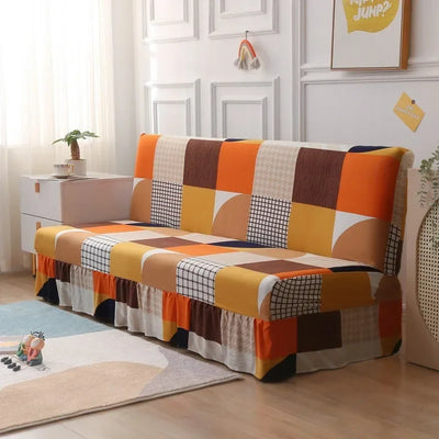 1/2/3Seater Sofa Bed Cover with Skirt Elastic Printing Seat Cover Armless Sofa Bed Cover Sofa Covers for Living Room Home Decor