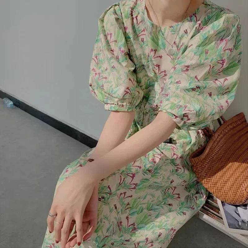 Women's Summer Dress Puff Sleeve V-Neck Half Sleeve Loose Comfortable Elegant dresss