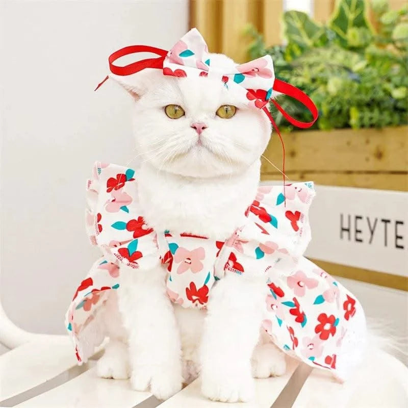 Pet Dog Clothes for Small Dogs Summer Dog Dress Fashion Print Puppy Princess Skirt Cute Flying Sleeve Cat Dress Pet Dog Costumes