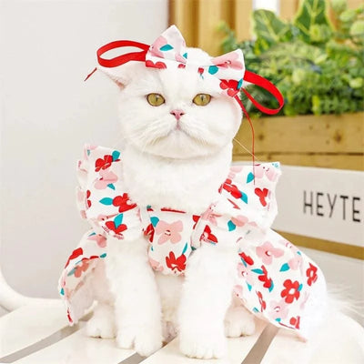 Pet Dog Clothes for Small Dogs Summer Dog Dress Fashion Print Puppy Princess Skirt Cute Flying Sleeve Cat Dress Pet Dog Costumes