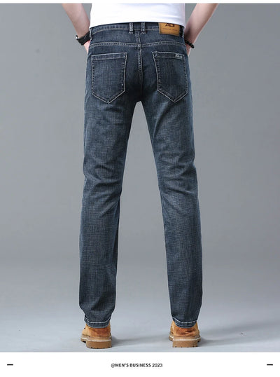 2024 Spring Summer New Men's Slim Thin Jeans Retro Light Blue Cotton Stretch Denim Pants Male Fashion Casual Brand Trousers