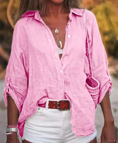 Cotton Linen Shirts & Blouses Women Summer Solid Long Sleeve Buttons Cardigan Office Tops Vintage Streetwear Blusas Clothes