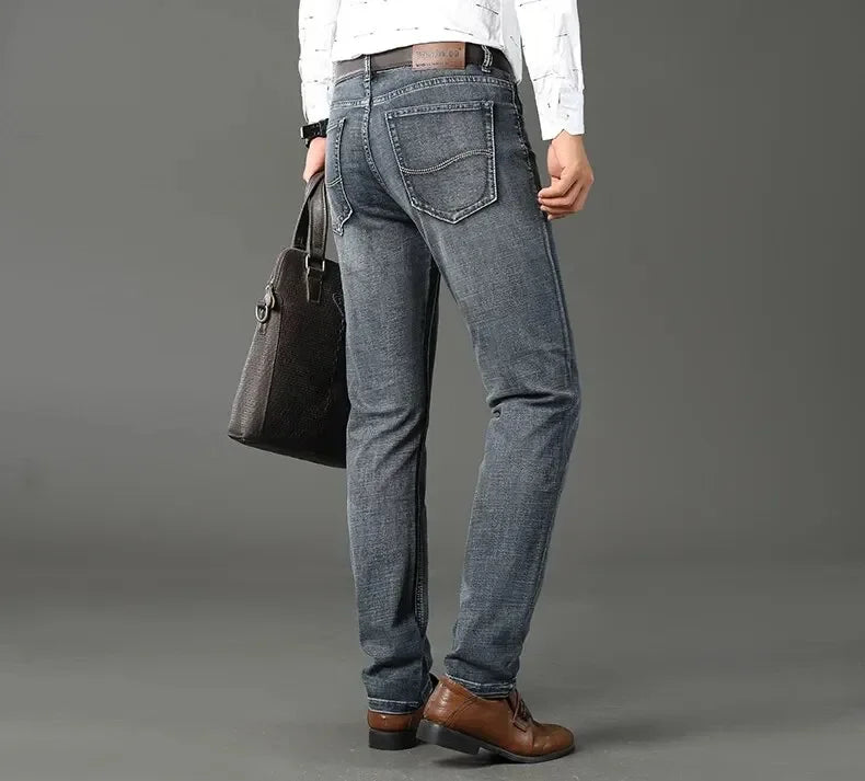 New Business Men's Jeans Casual Straight Stretch Fashion Classic Blue Black Work Denim Trousers Male Brand Clothing Mens Jeans