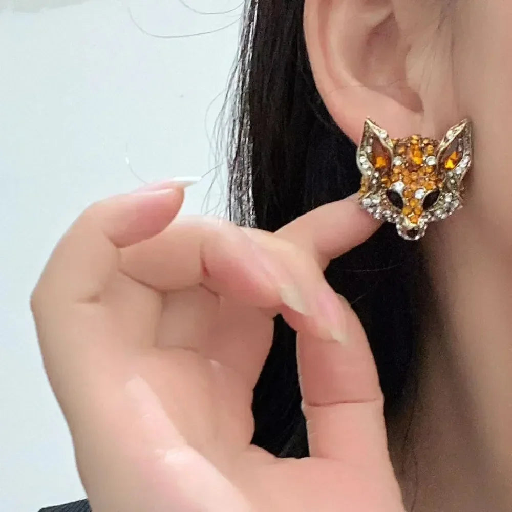 Luxury Crystal Cat Necklace Earrings Exaggerated Beaded Rhinestones Pendant Necklace Accessories Neck Jewelry