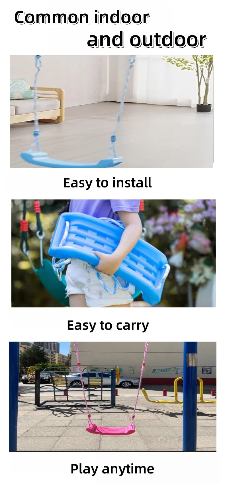 Baby swing, children's garden swing outdoor toys, adjustable height indoor and outdoor swing toys, children's outdoor games