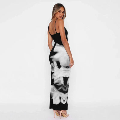 Summer Women's Dresses New Fashion Print Sleeveless Backless Bodycon Sexy Maxi Dresses Casual Streetwear Club Elegant Lady Dress