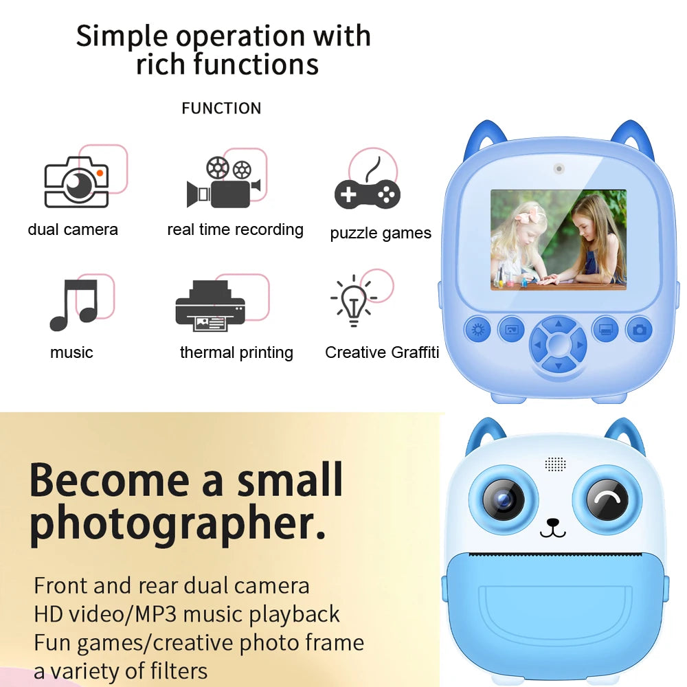 Children Digital Camera Instant Print Toys For Kids Thermal Print Camera HD 1080P Instant Photo Printing Camera Video Toys Gift
