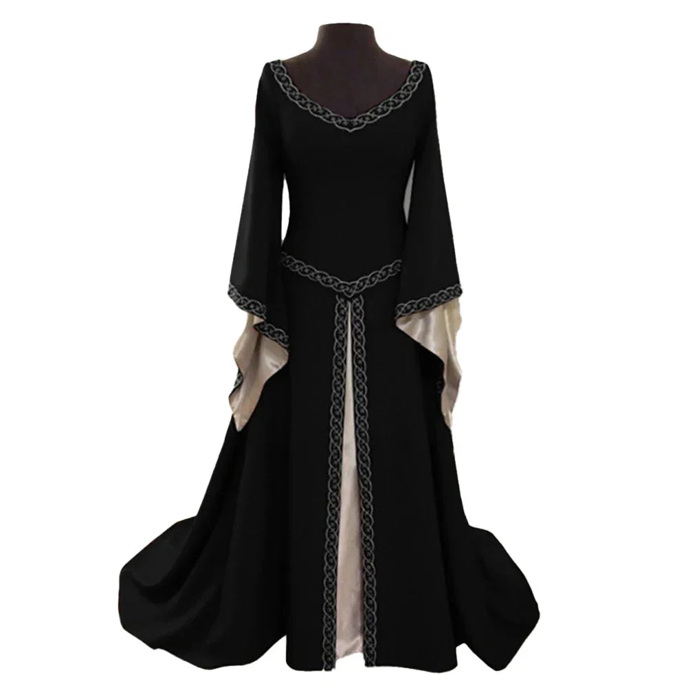 Women Ladies Medieval Renaissance Dress Wedding Party Cosplay Costume V Neck Maxi Dress Robe Fashion