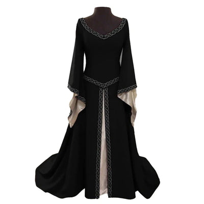 Women Ladies Medieval Renaissance Dress Wedding Party Cosplay Costume V Neck Maxi Dress Robe Fashion