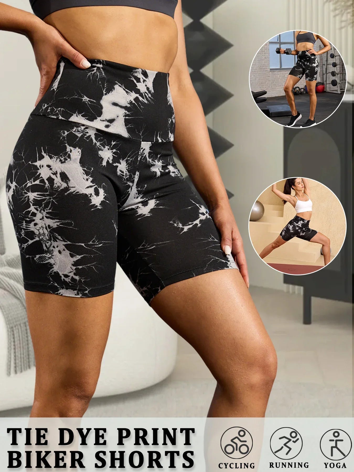 Super Soft High Waisted Tie Dye Print Sport Biker Shorts for Women No See Running Yoga Athletic Push Up Gym Shorts