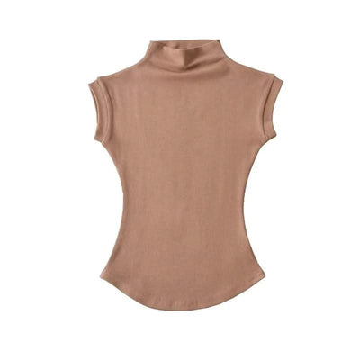 Women Turtleneck Sleeveless T-Shirts Tops
