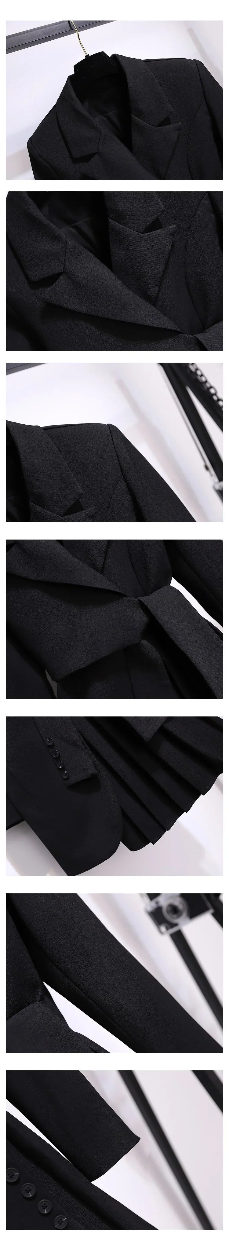Blazer Women 2025 Spring New Fashion Women Clothing Suit Skirt Jacket Belt Waist Slim Suit Women Blazer Long Coat Black Blazers