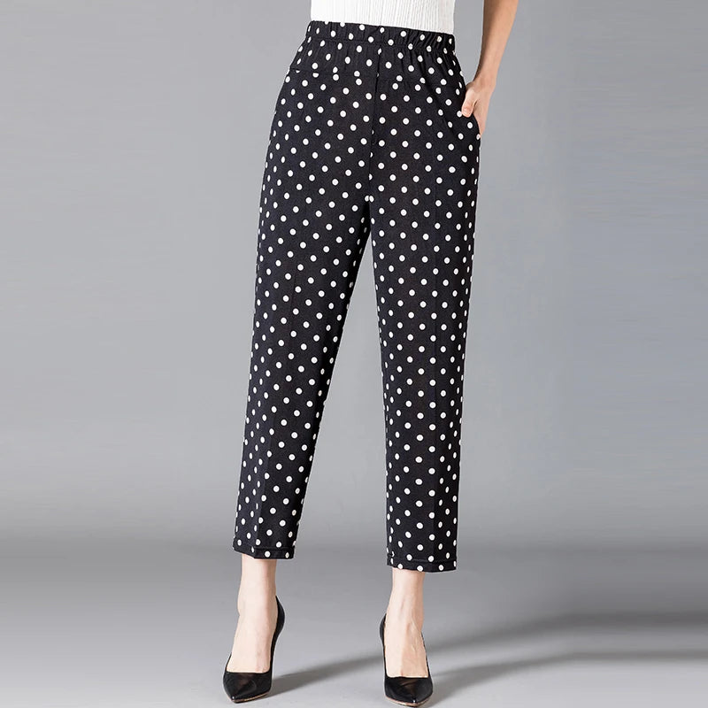 XL-8XL Summer Women Harem Pants Casual High Waist Pants Printed Elastic Waist Middle Aged Women Trousers Summer Bottoms