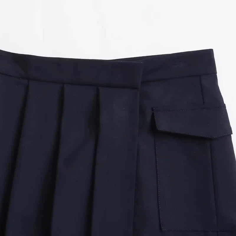 Elegant Asymmetry Pleated Skirt Simple Style Women Autumn Fashion Lady A-Line Casual Streetwear Stylish Loose Long Skirts