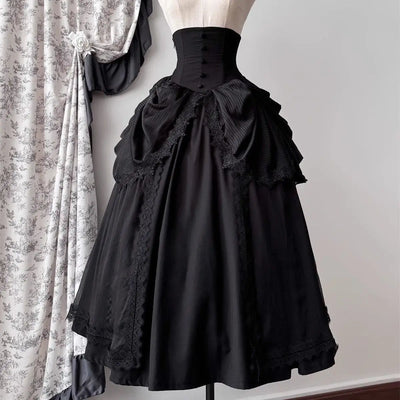 High Waist A-line Skirts for Women's 2025 Faldas Mujer De Moda Lolita Style Japanese Sweet Saia Patchwork Lace Big Swing Skirt