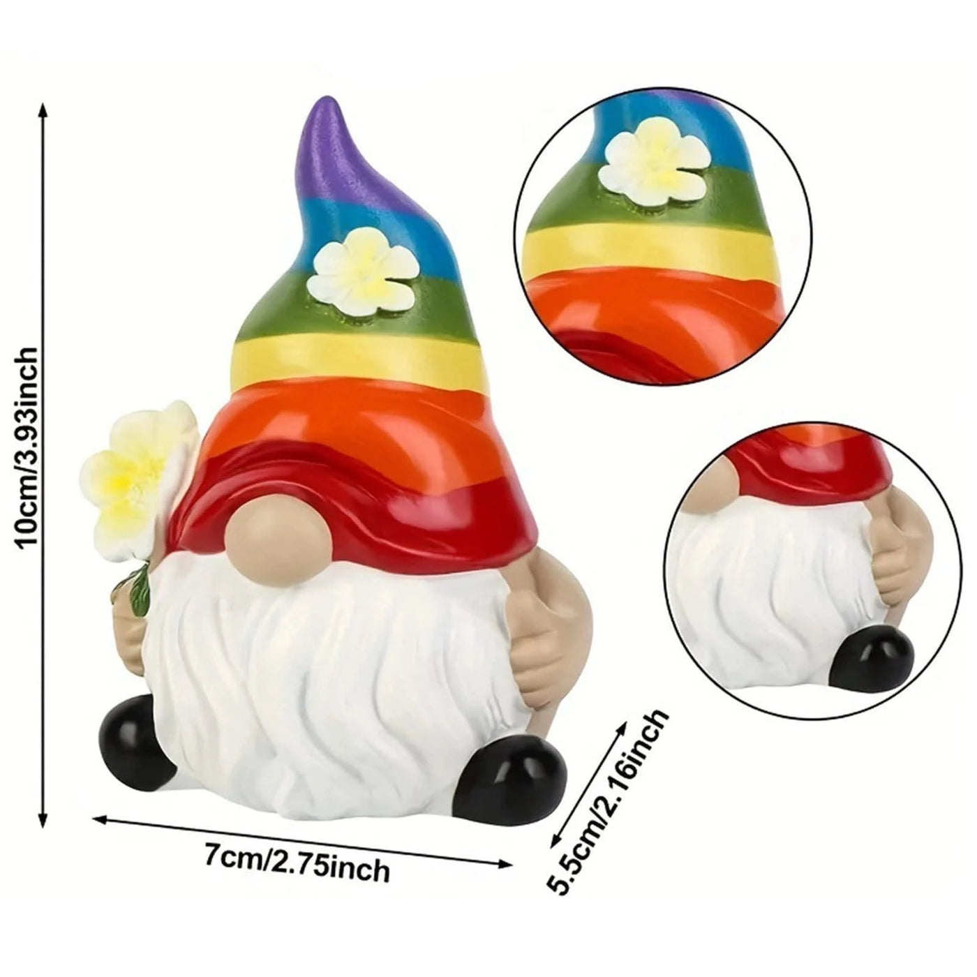 Garden Gnome Figurine with Rainbow Hat Miniature Ornaments Cute Mini Dwarf Planter Flowerpot Decor Accessories