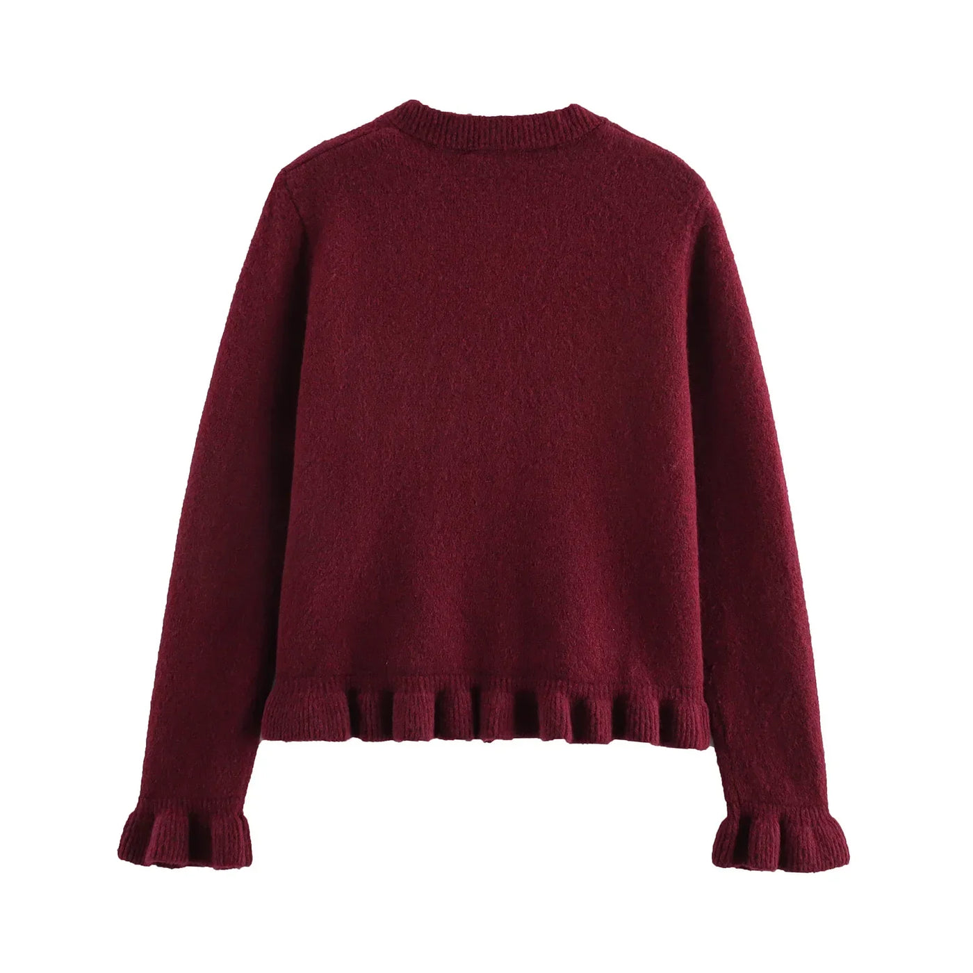 Women Ruffle Gray Knitted Cardigan Outerwears New Autumn Women Long Sleeve Sweater Elegant Button-Down Cardigan