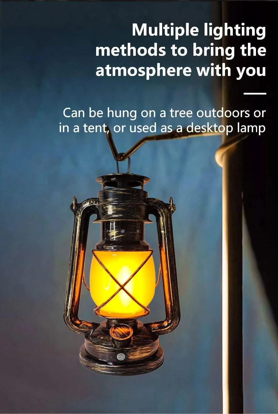 Retro Portable LED Night Light 3 Lighting Modes Horse Lantern Lamp Rechargeable Hanging Camping Lights for Travel Desktop Decor