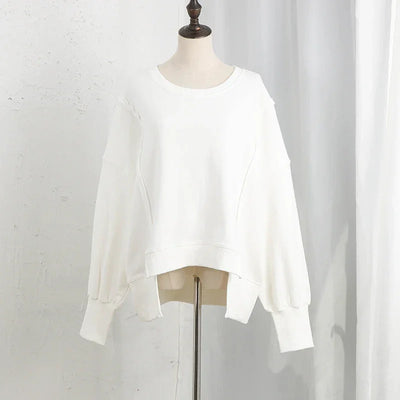 Oversized 100% Cotton Women Sweatshirts Long Sleeve Patchwork Open Side Streetwear Harajuku Pullovers Autumn Clothes For Women