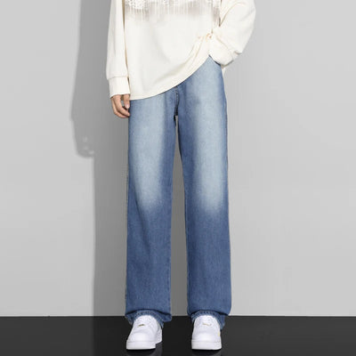 Men Designer Jeans Autumn New Embroidered Label Gradient Fashion Trousers Denim Male Korean Wide Straight Casual Pants