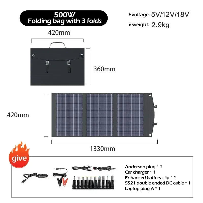 Flexible, Foldable, High Efficiency Solar Panel, Travel & Phone & Boat, Portable 12V 2000w 1500w 1000w 500w Solar Panel Kit