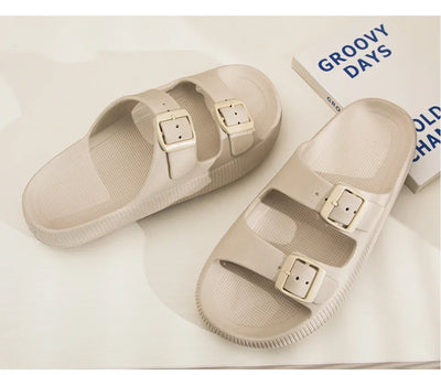 Women's Slippers Fashion Thick Sole Double Buckle Sandals Men Pool Beach Garden Quick Dry Open Toe Indoor Outdoor Shoes