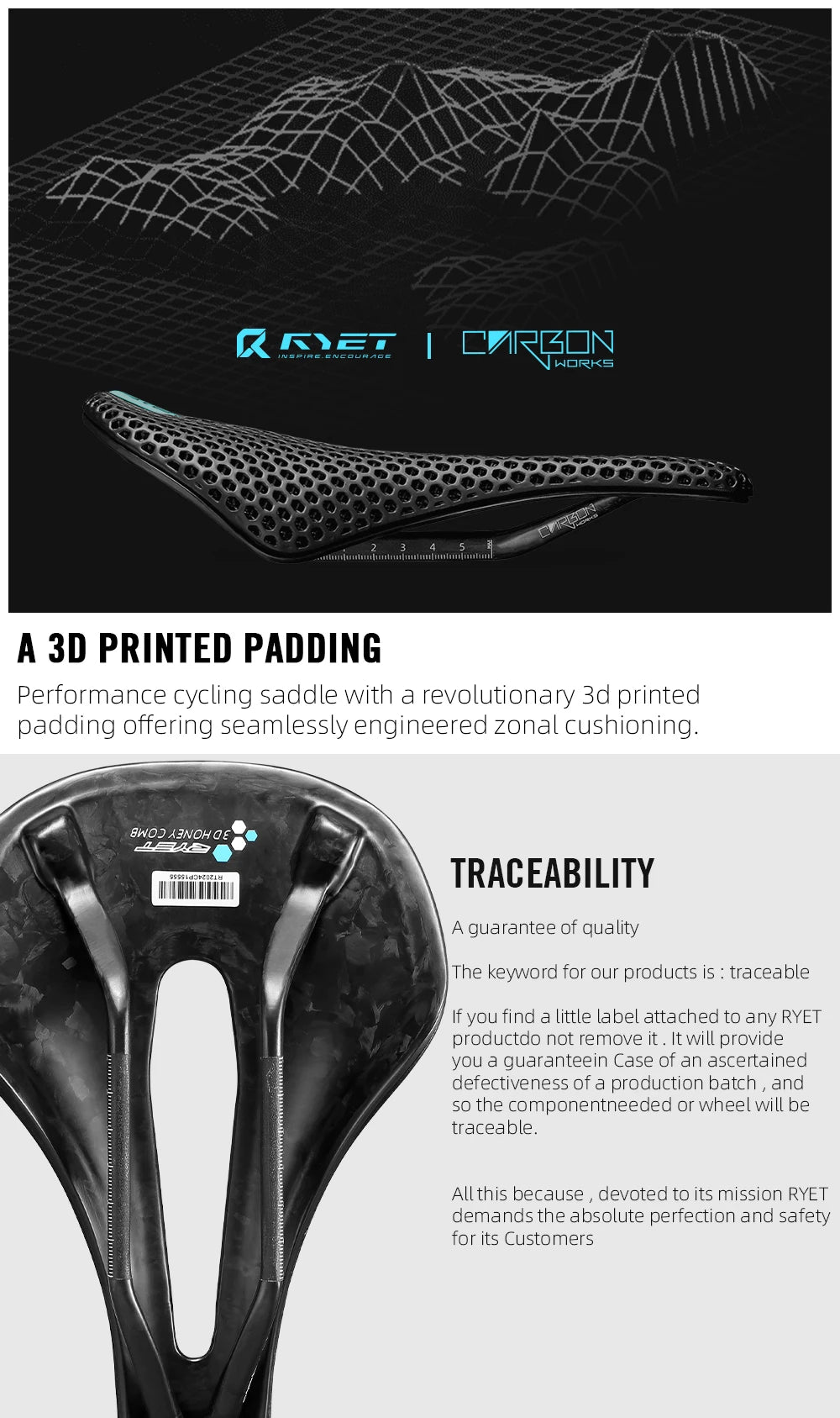 RYET 3D Printed Bike Carbon Saddle 140mm 142mm Super Light Road MTB Racing EVA Saddles Bicycle Seat Cushion Cycling Seating Part